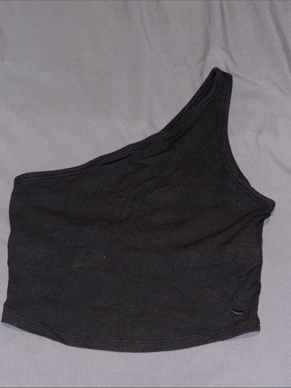 PINK Victoria's Secret Black One-Shoulder Ribbed Crop Top